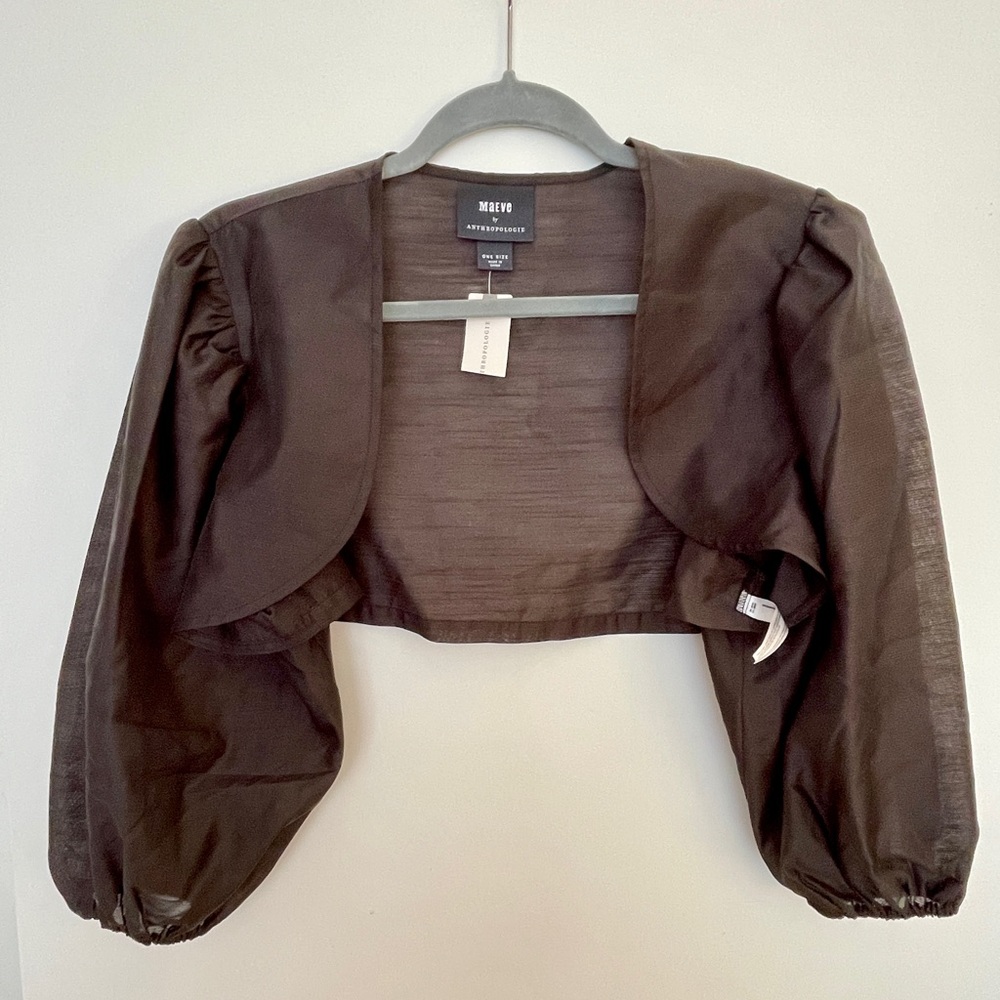 Maeve by Anthropologie semi-transparent bolero with puff sleeve